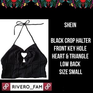 SHEIN | BLK CROP HALTER | FRONT KEY HOLE HEART & TRIANGLE TANK | SIZE SMALL